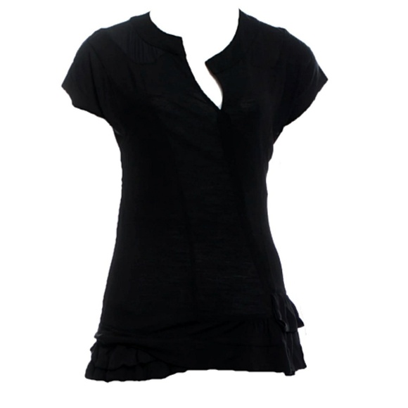 MARC JACOBS Short Sleeve Ruffle Hem Blouse Black XS - Picture 1 of 8